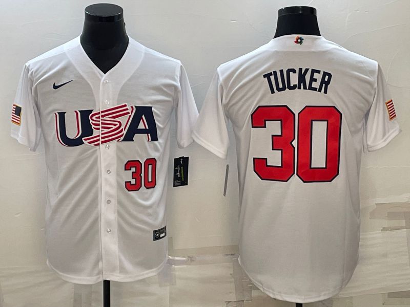 Men 2023 World Cub USA 30 Tucker White Nike MLB Jersey4